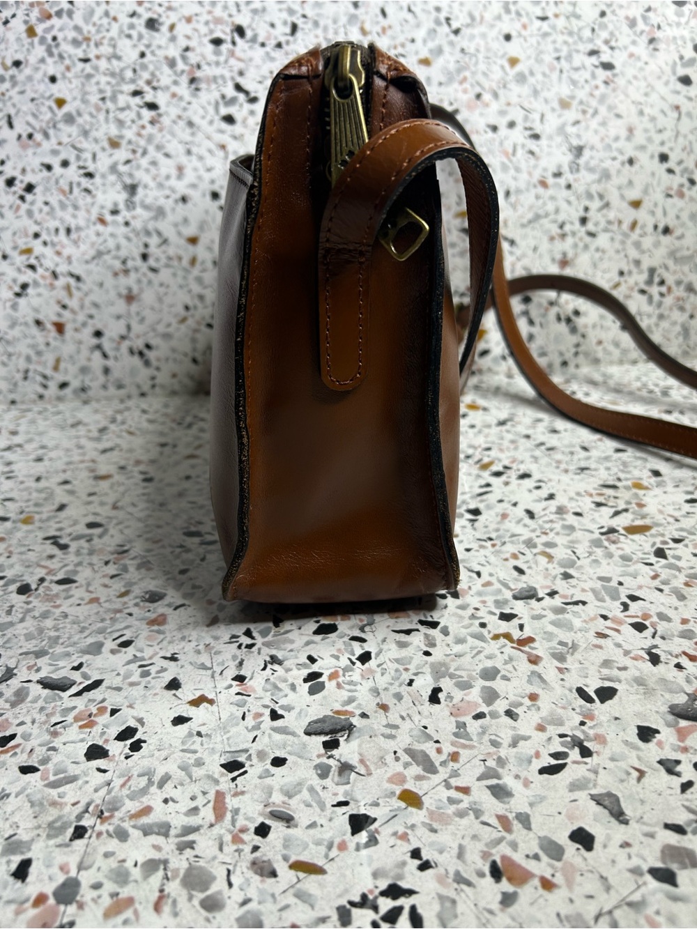 Patricia Nash Nazaire Top Zip Brown Leather Shoulder Crossbody Bag - Picture 4 of 8